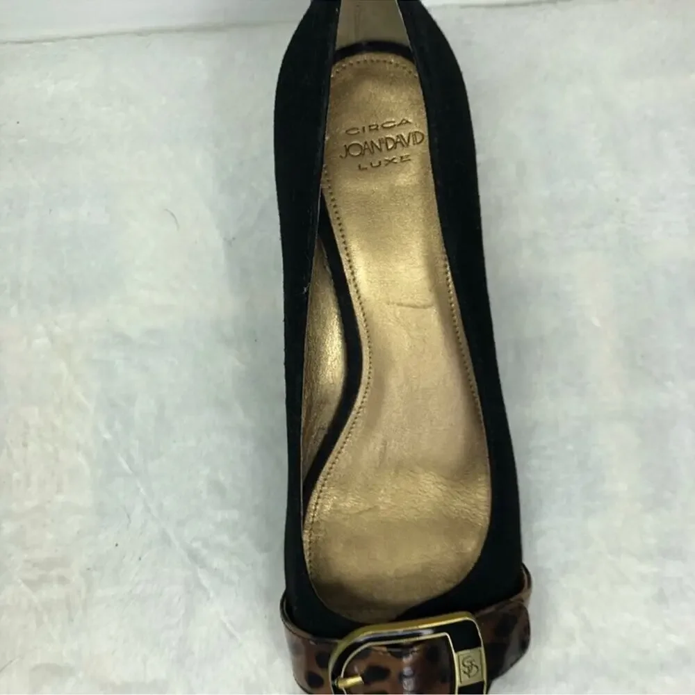 Joan & David Luxe CJ Shayna Black Suede Leopard Wedge Heels 8.5